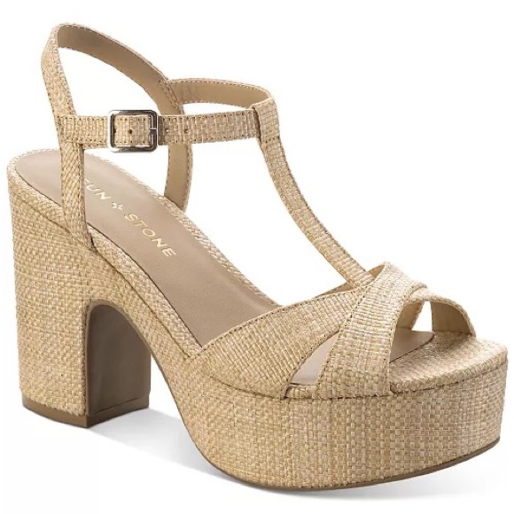 Sun + Stone Block Heel Natural Sandals